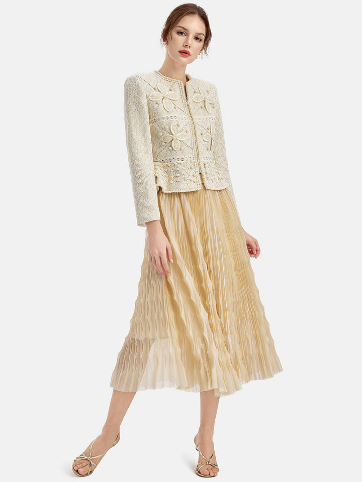 3D Çiçek Özel Piliseli Çeket