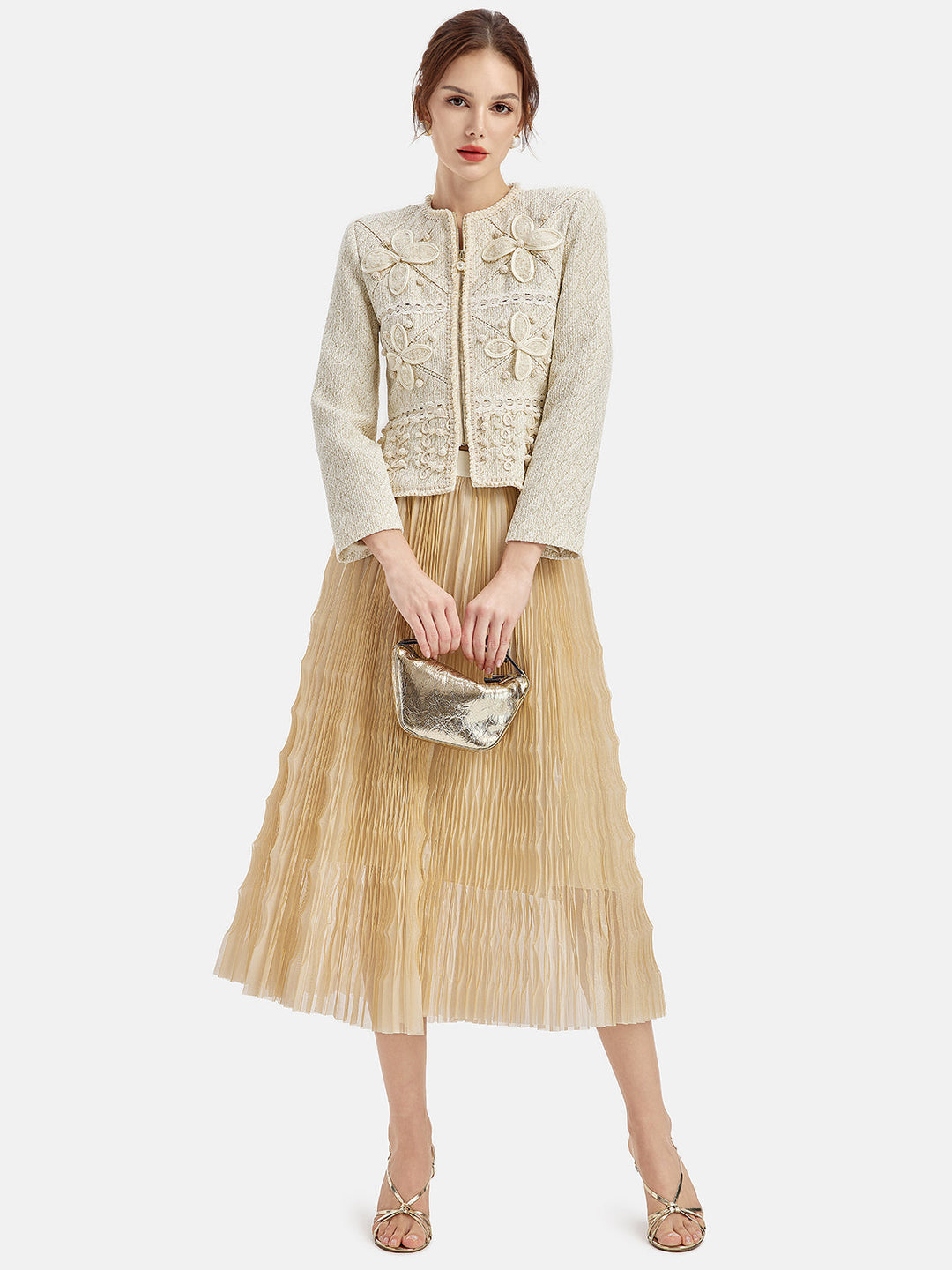 3D Çiçek Özel Piliseli Çeket