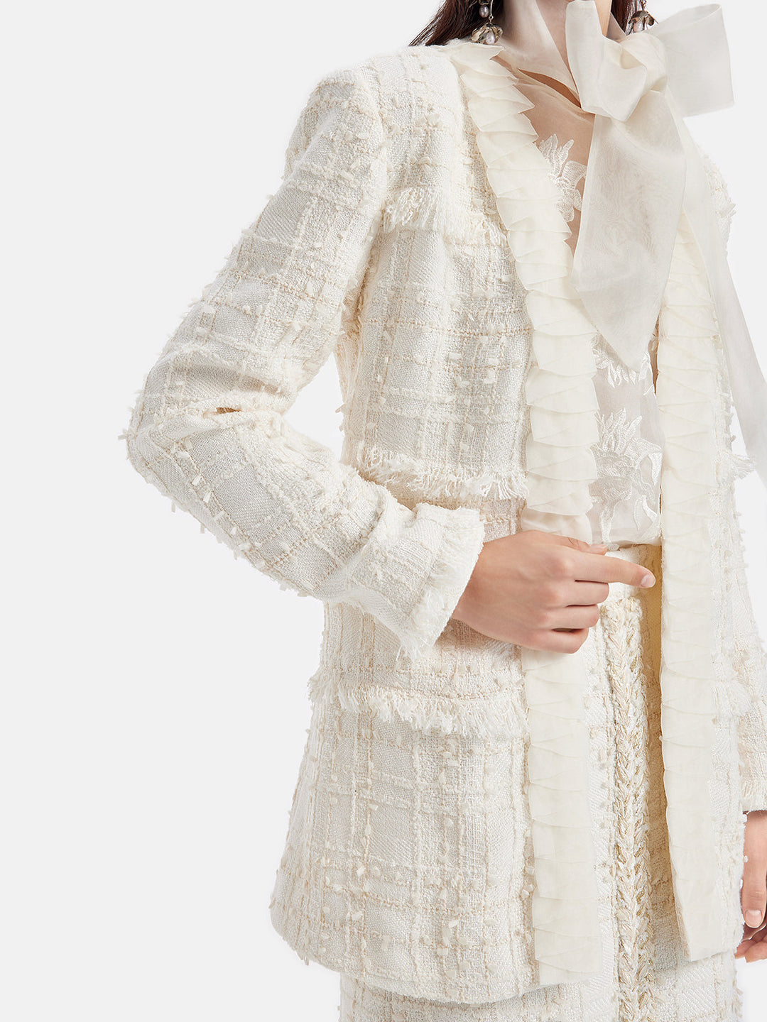 Fransız Simli Tüvit Fırfırlı Uzun Kaban