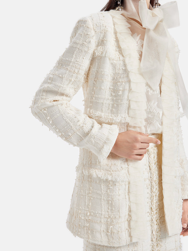 Fransız Simli Tüvit Fırfırlı Uzun Kaban