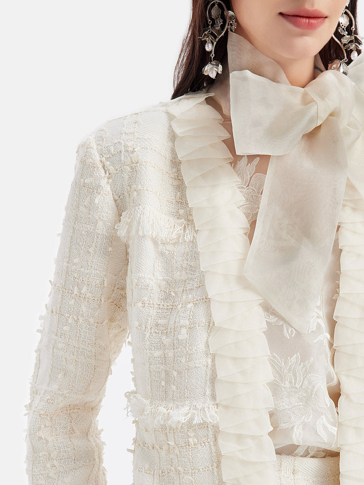 Fransız Simli Tüvit Fırfırlı Uzun Kaban