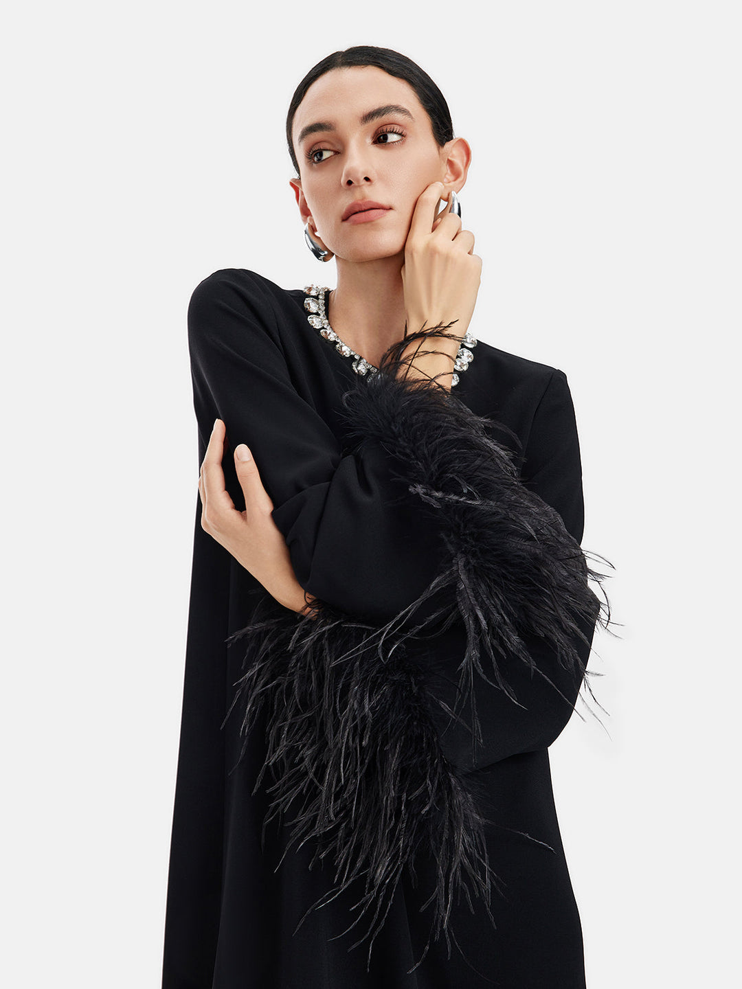 Siyah Tüy Kesimli Lüks Elbise