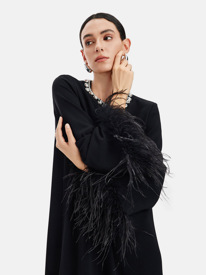 Siyah Tüy Kesimli Lüks Elbise