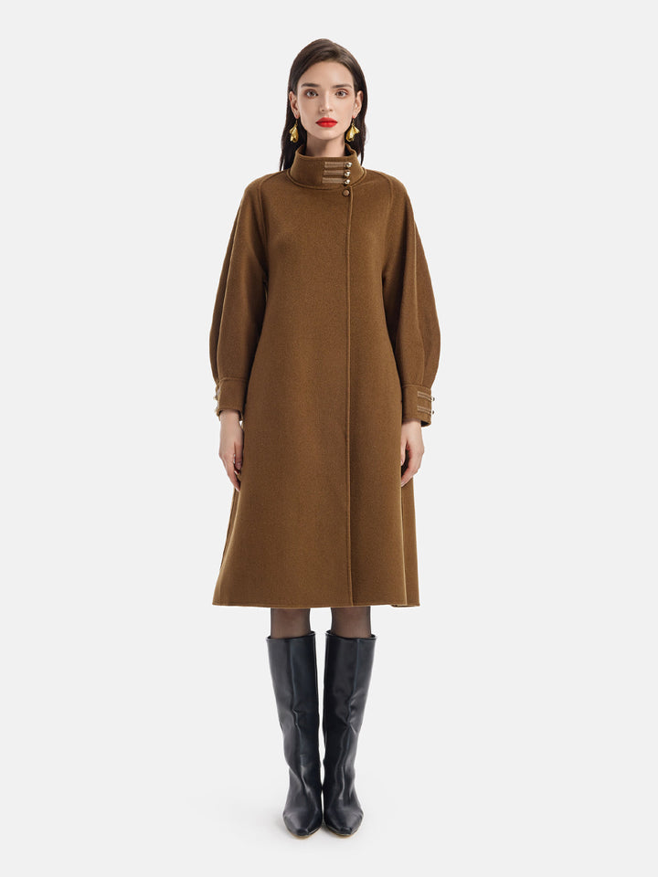 El İşi Çift Taraflı Yün Dik Yaka Kravat Kaban