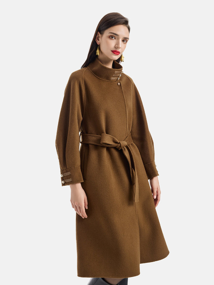 El İşi Çift Taraflı Yün Dik Yaka Kravat Kaban