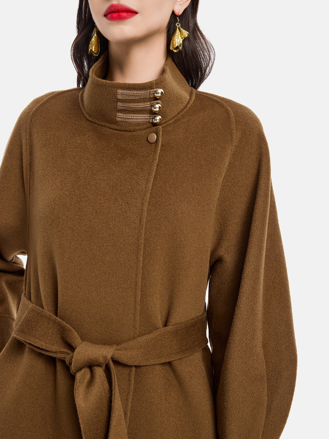 El İşi Çift Taraflı Yün Dik Yaka Kravat Kaban