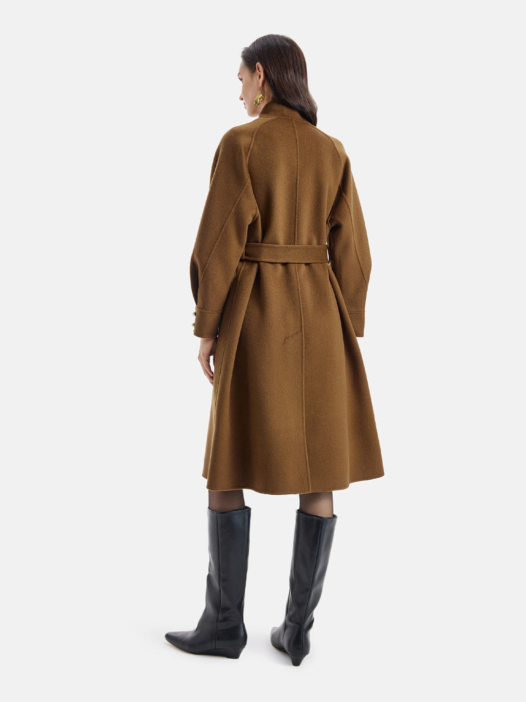 El İşi Çift Taraflı Yün Dik Yaka Kravat Kaban