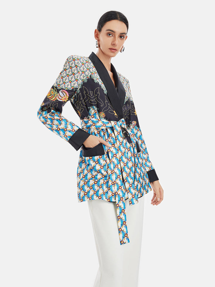 Retro Baskılı İpek Ceket