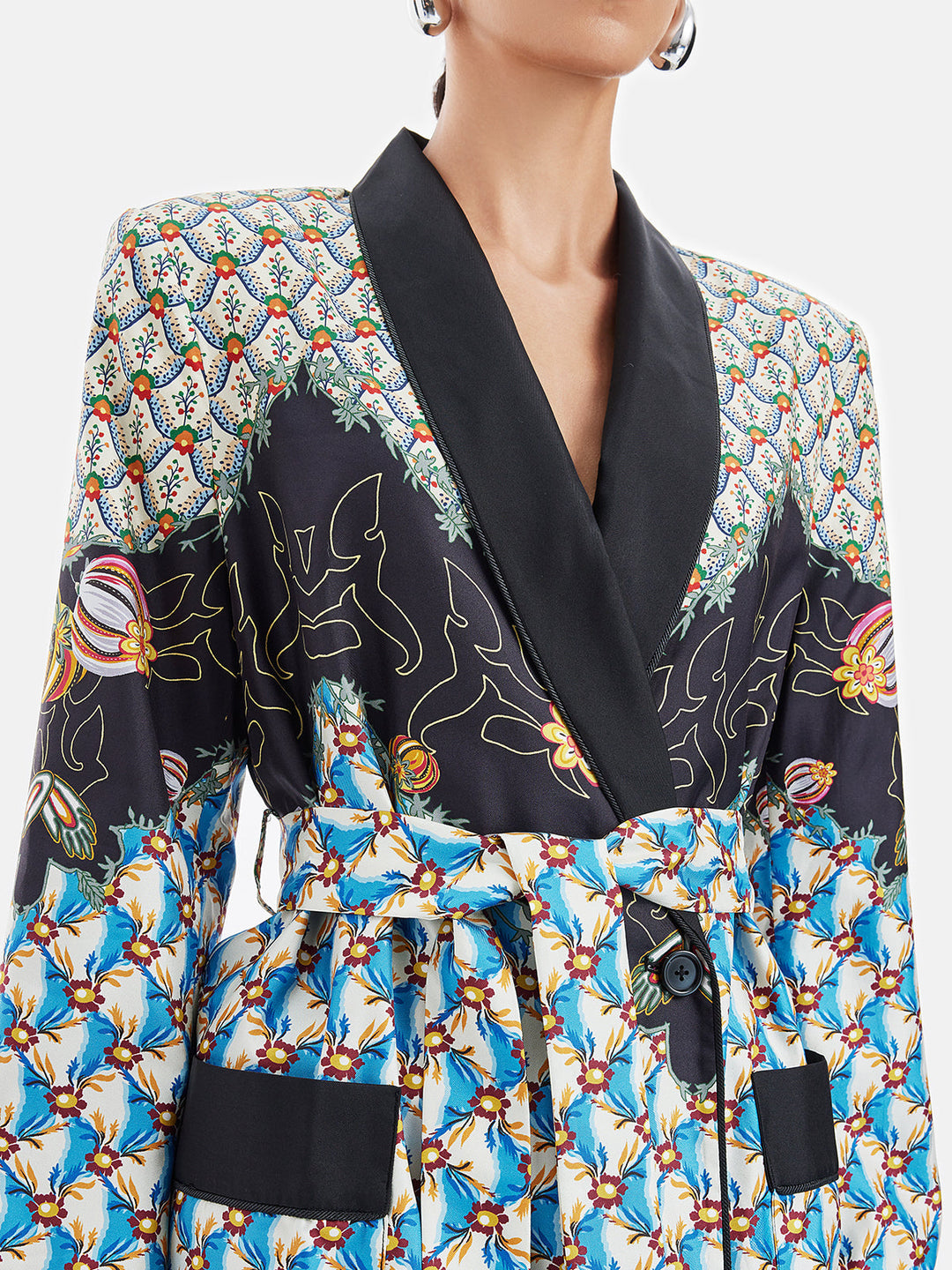 Retro Baskılı İpek Ceket