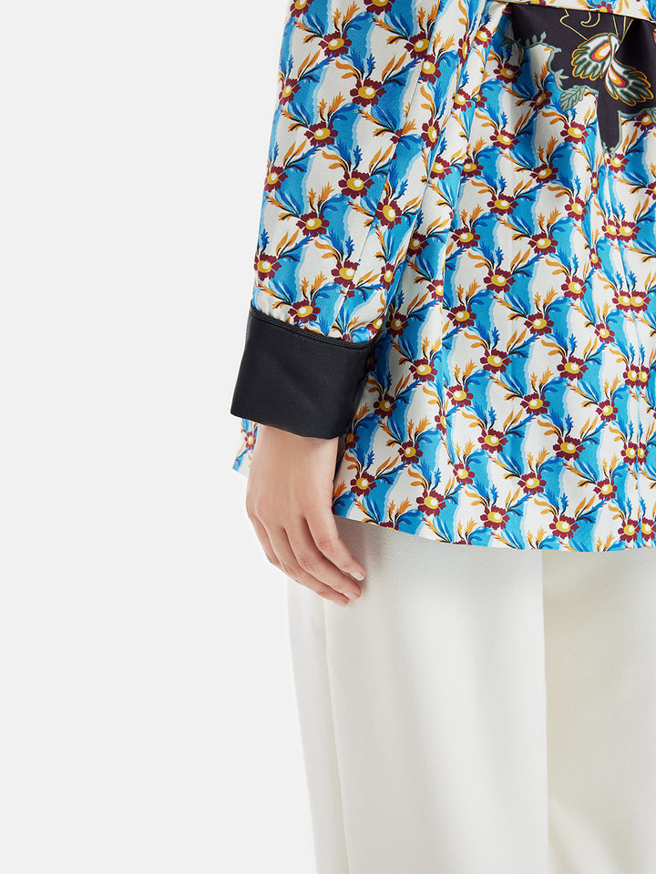 Retro Baskılı İpek Ceket