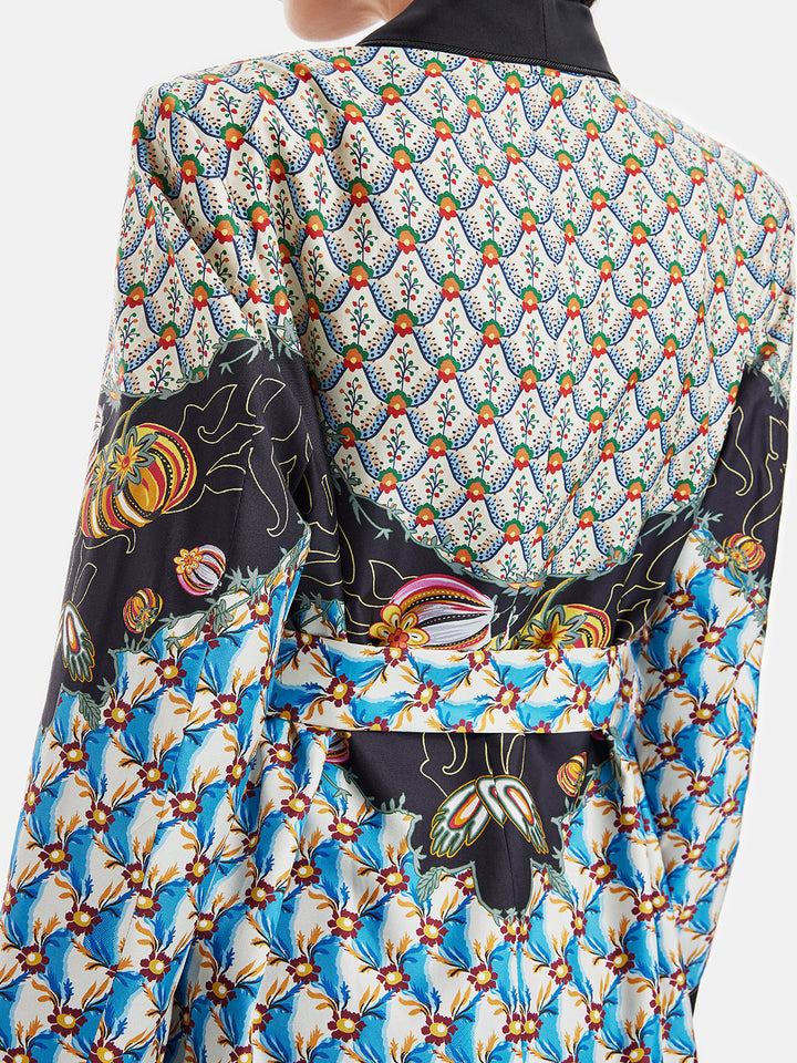 Retro Baskılı İpek Ceket