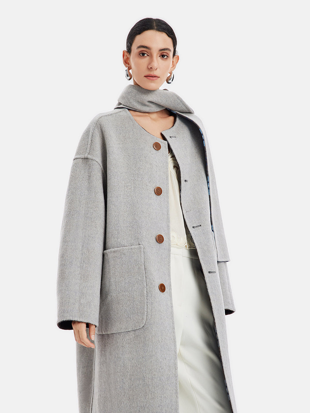 Çıkarılabilir Eşarplı Retro Ekose Kaban