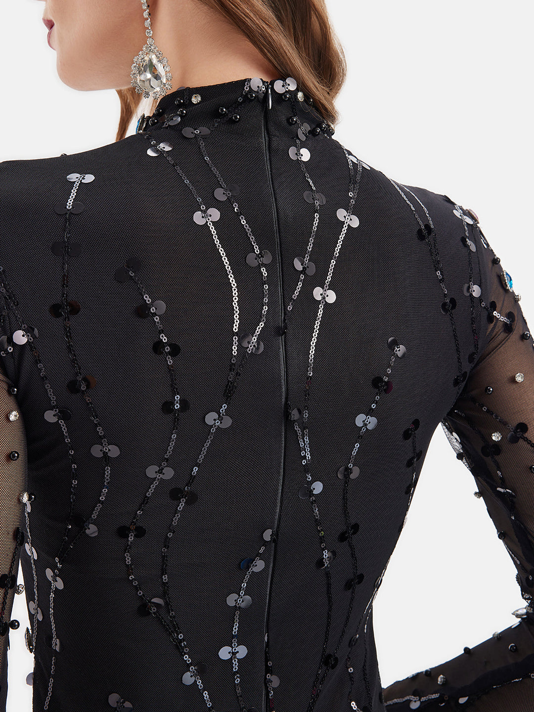 Renkli Elmas Devekuşu Tüyü Süslü Elbise