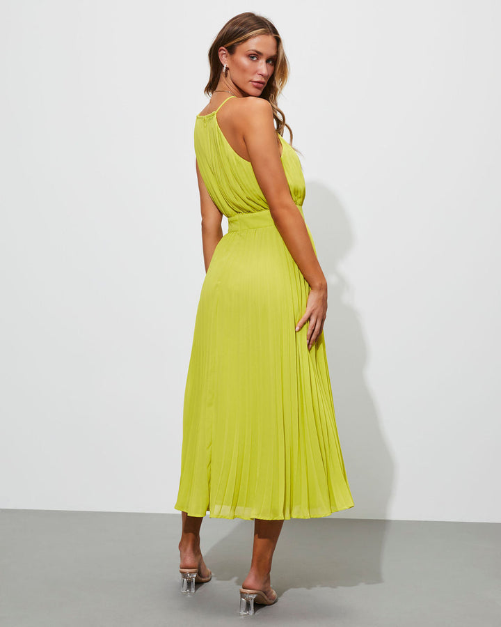 Liamara Pileli Boyundan Bağlamalı Midi Elbise