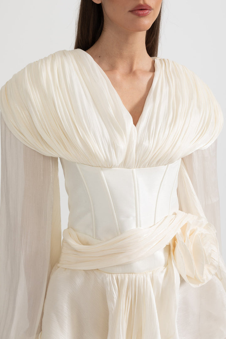 Korse Stili Gövdeli, Fırfır Etekli ve Kabarık Kollu Elbise