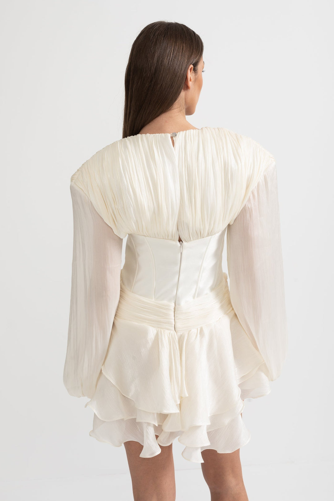 Korse Stili Gövdeli, Fırfır Etekli ve Kabarık Kollu Elbise