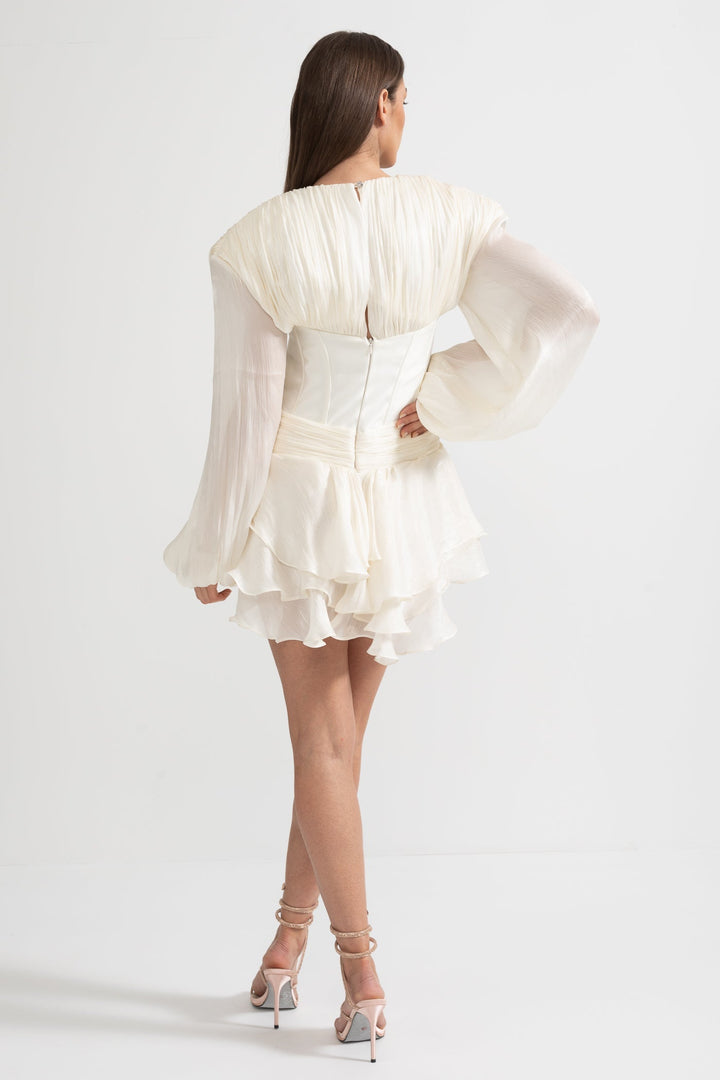 Korse Stili Gövdeli, Fırfır Etekli ve Kabarık Kollu Elbise