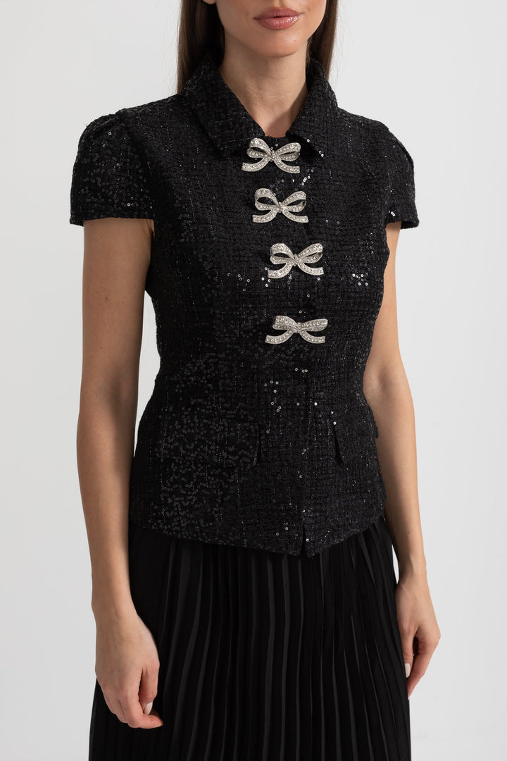 Payetli Üst ve Pileli Etekli Şık Takım