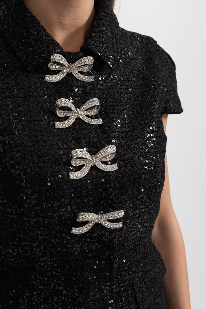 Payetli Üst ve Pileli Etekli Şık Takım