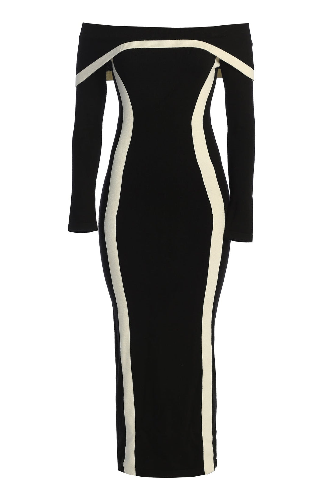 Helen Düşük Omuz Kontrast Uzun Elbise