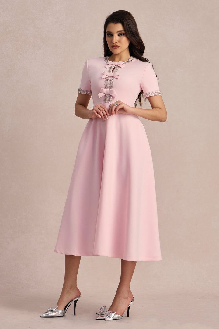 Zoe Fiyonklu Kristal Süslemeli Midi Elbise