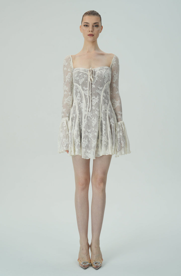 Dantel Çan Kollu Mini Elbise