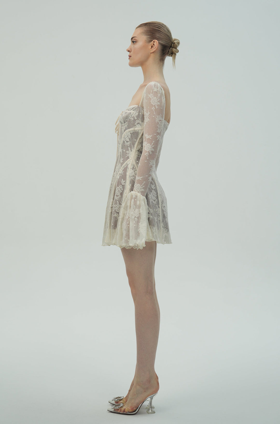 Dantel Çan Kollu Mini Elbise