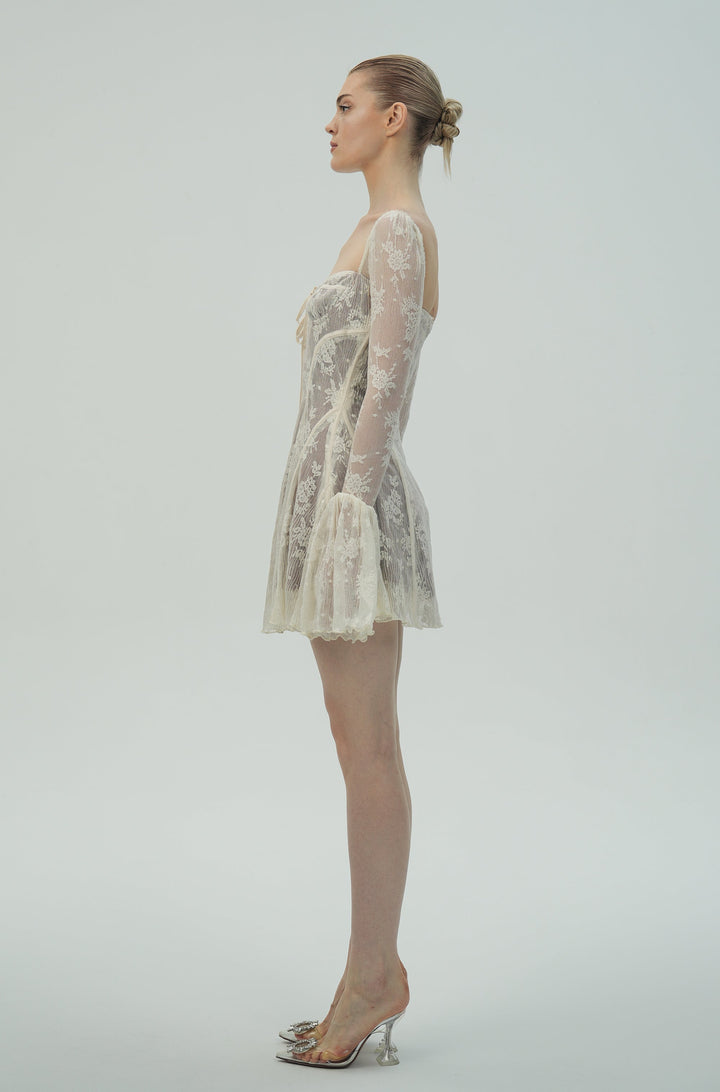 Dantel Çan Kollu Mini Elbise