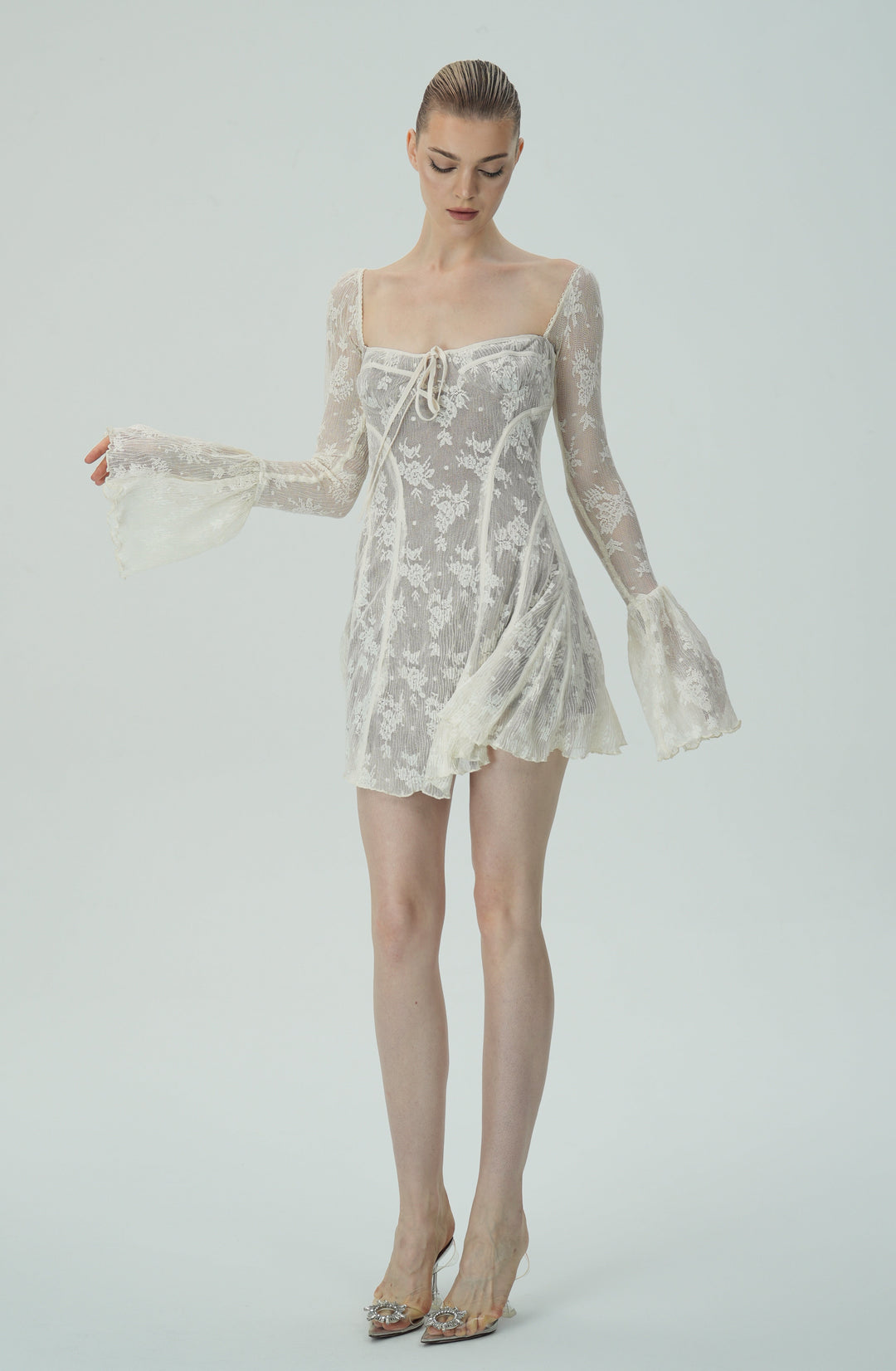 Dantel Çan Kollu Mini Elbise