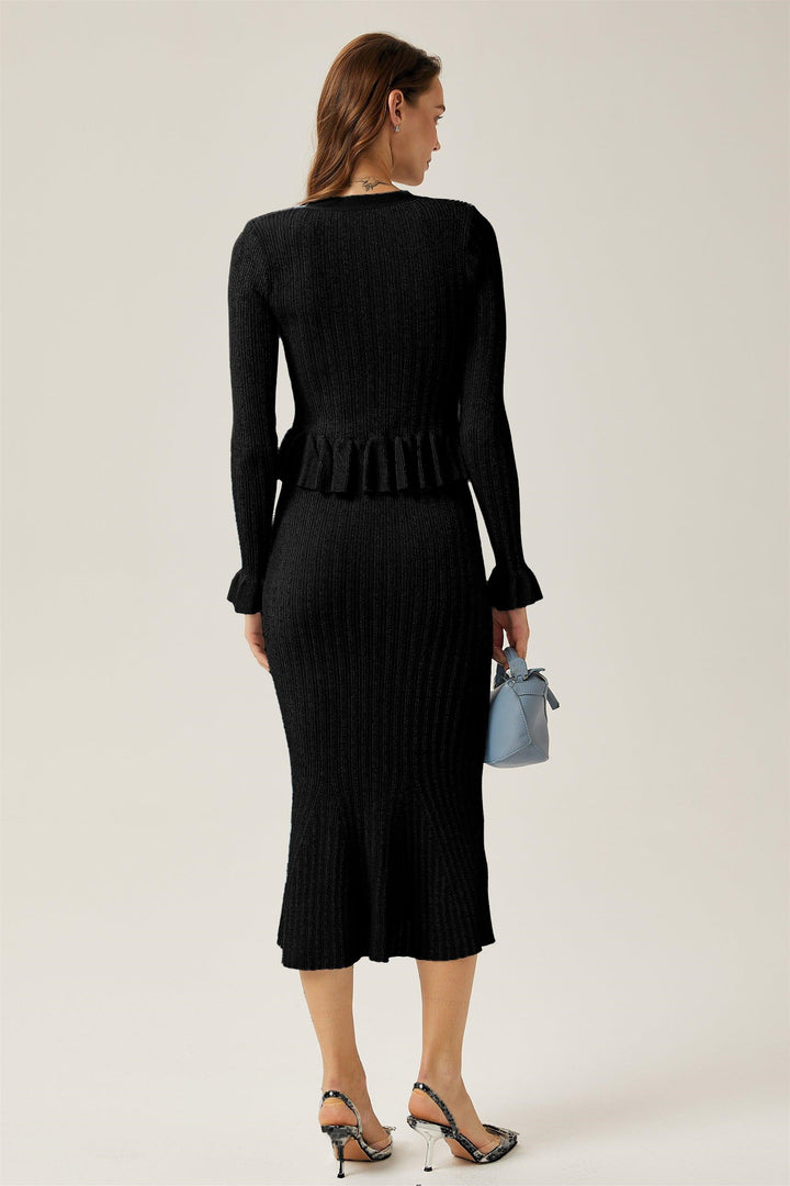 Miriam V Yaka Kloş Triko Etek Takım