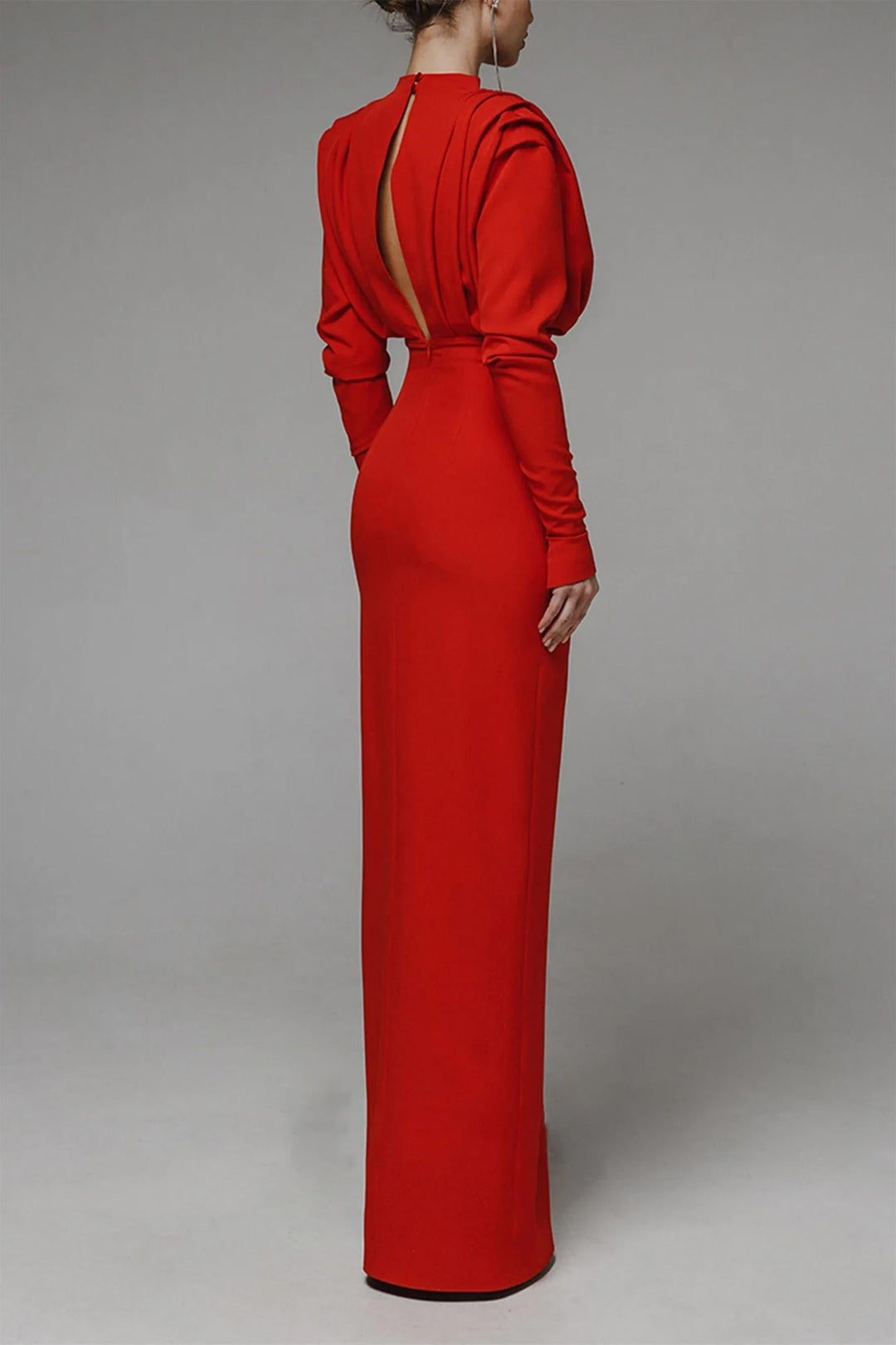 Novia Uzun Kollu Yüksek Bölünmüş Maxi Elbise