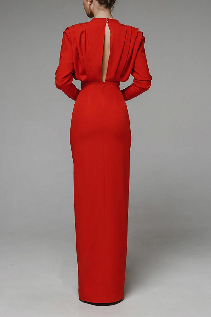 Novia Uzun Kollu Yüksek Bölünmüş Maxi Elbise