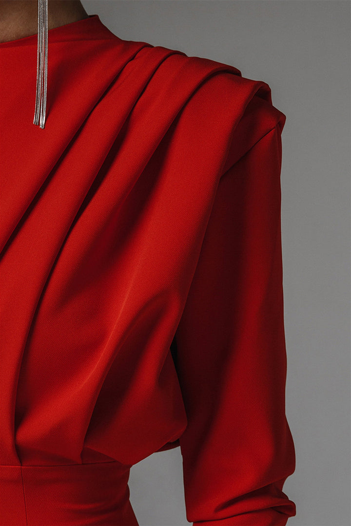 Novia Uzun Kollu Yüksek Bölünmüş Maxi Elbise