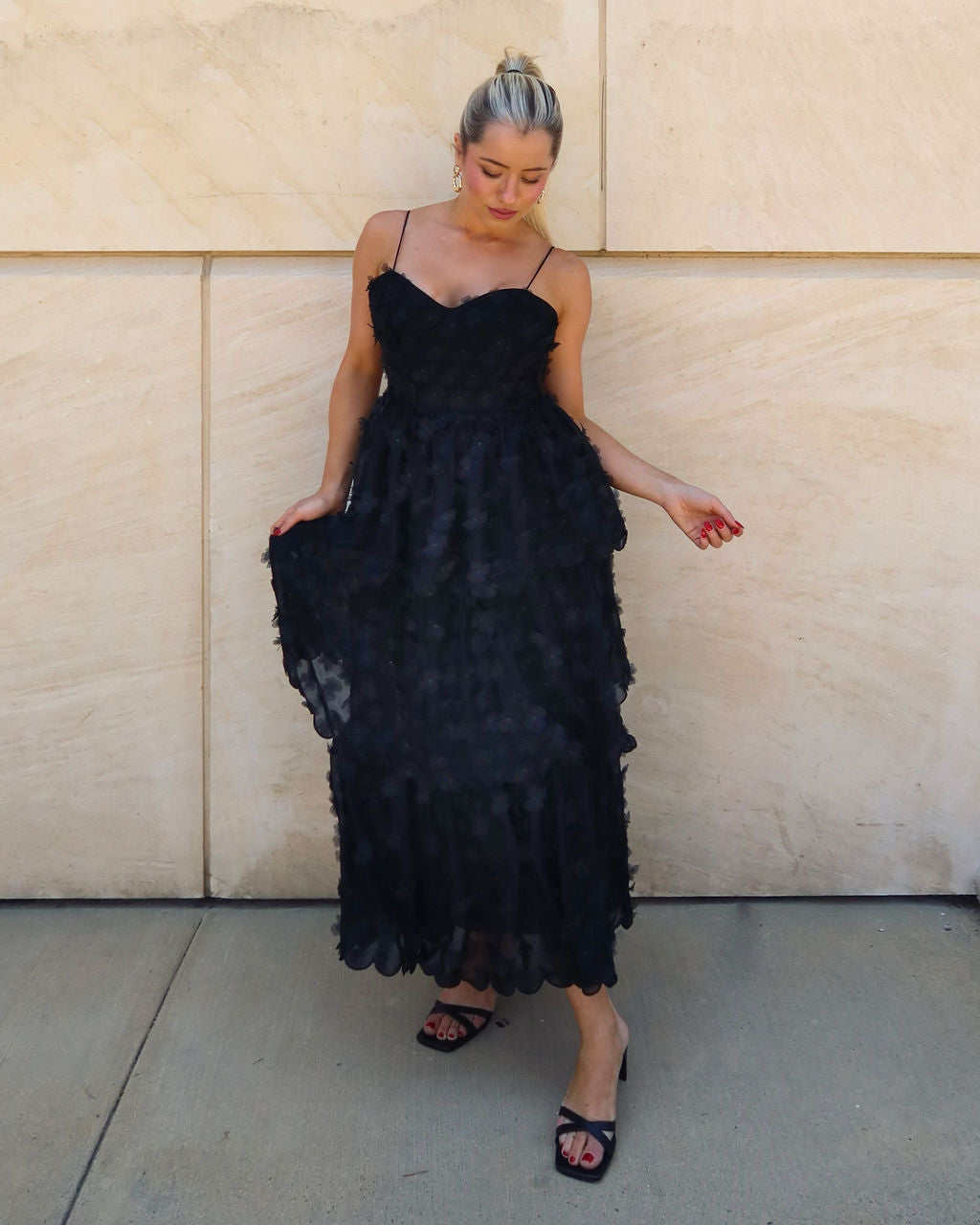 Soluk Çiçekli Şifon Midi Elbise