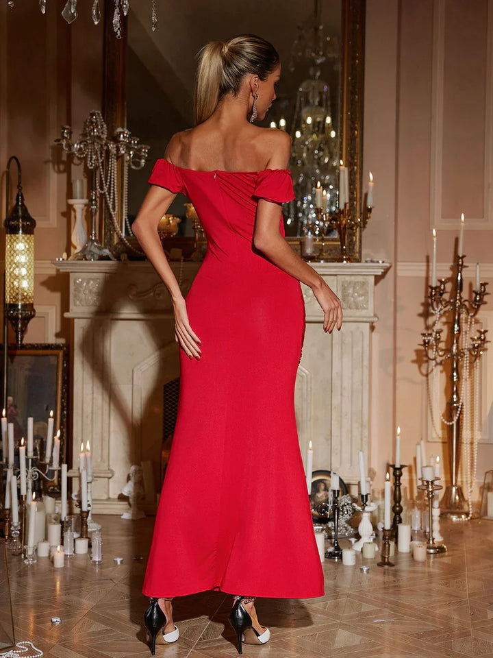 Yvaine V Yaka Kıvrımlı Maxi Elbise