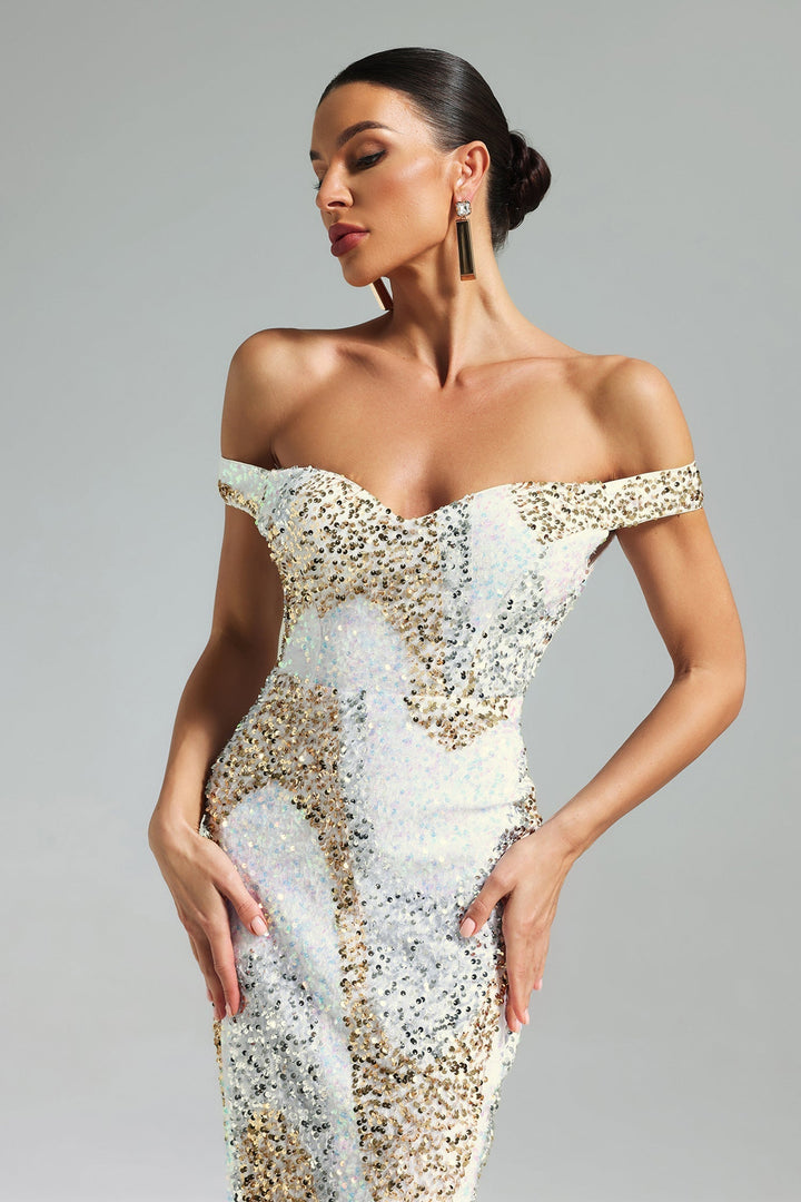 Jellay Payetler Tek Omuz Midi Elbise