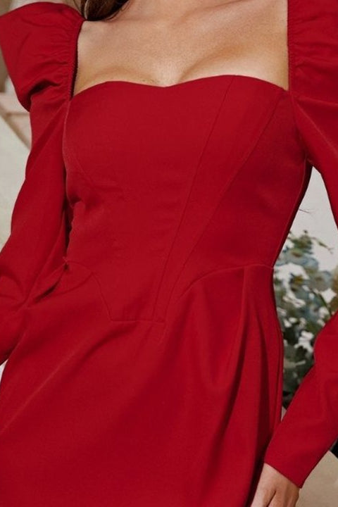 Maggie Kare Yaka Puf Kol Mini Elbise