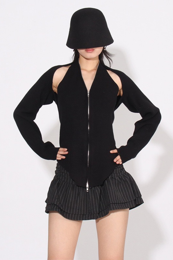 Lora Örme Halter Yaka Bluz & Hırka Takım