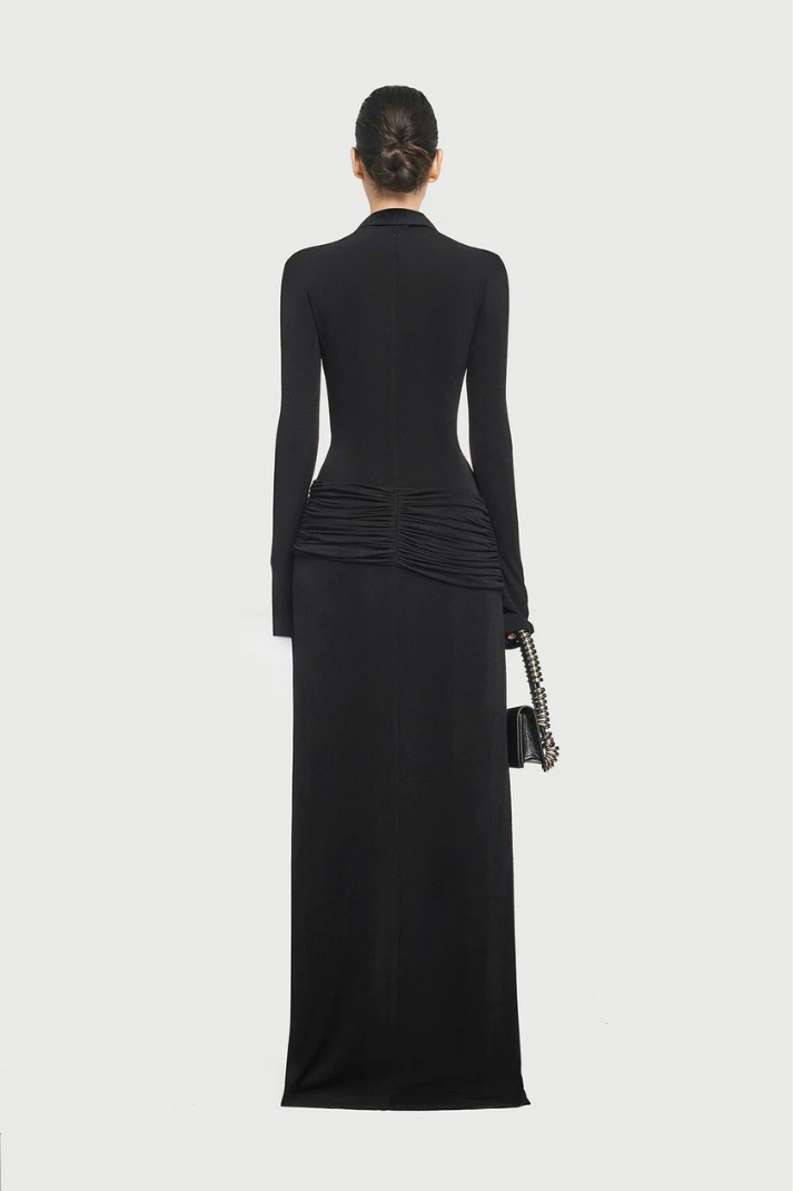 Kaylee Drapeli Maksi Siyah Elbise