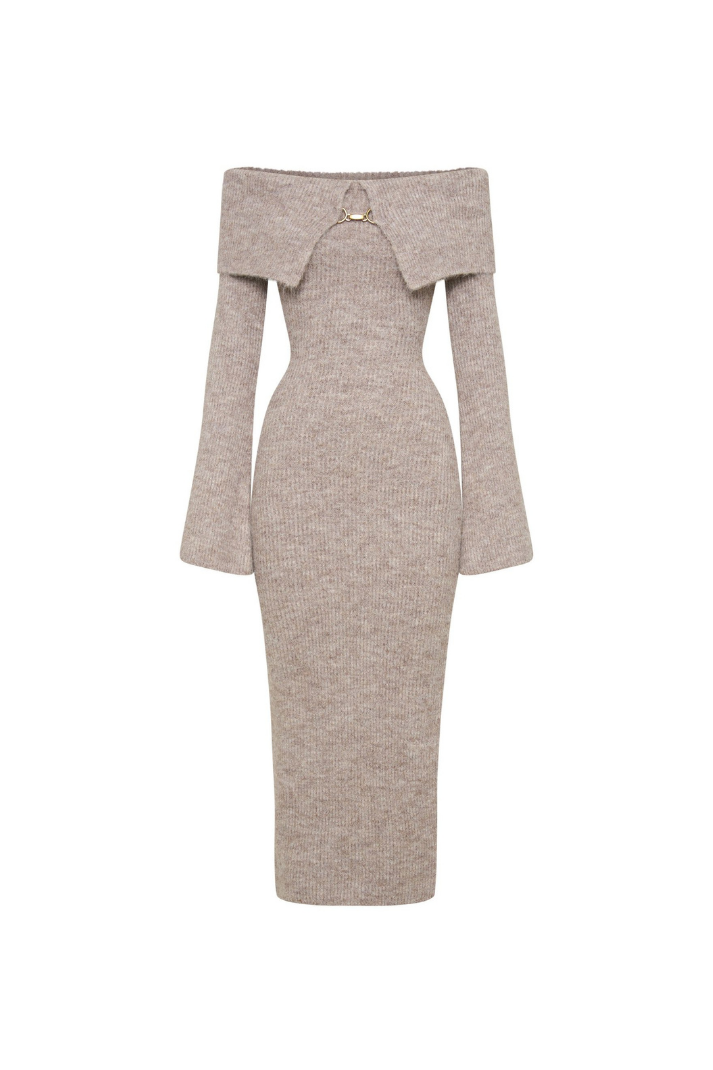 Marisa Straplez Örgü Midi Elbise
