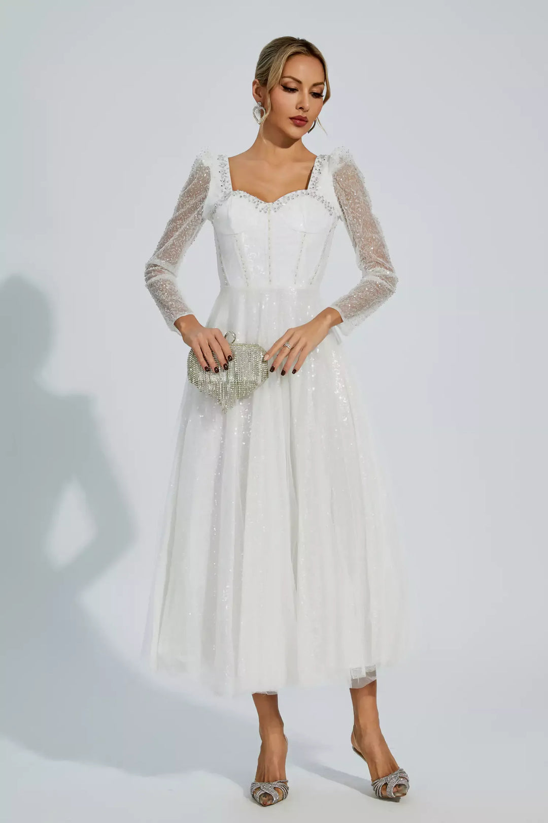 Kamiyah Beyaz Örgü Maxi Elbise