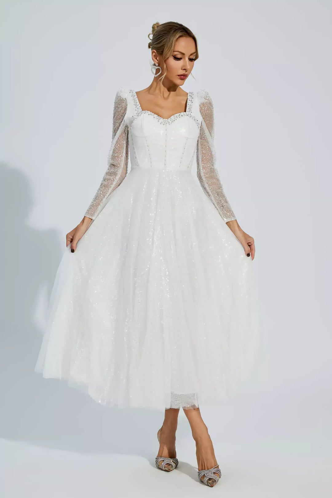 Kamiyah Beyaz Örgü Maxi Elbise