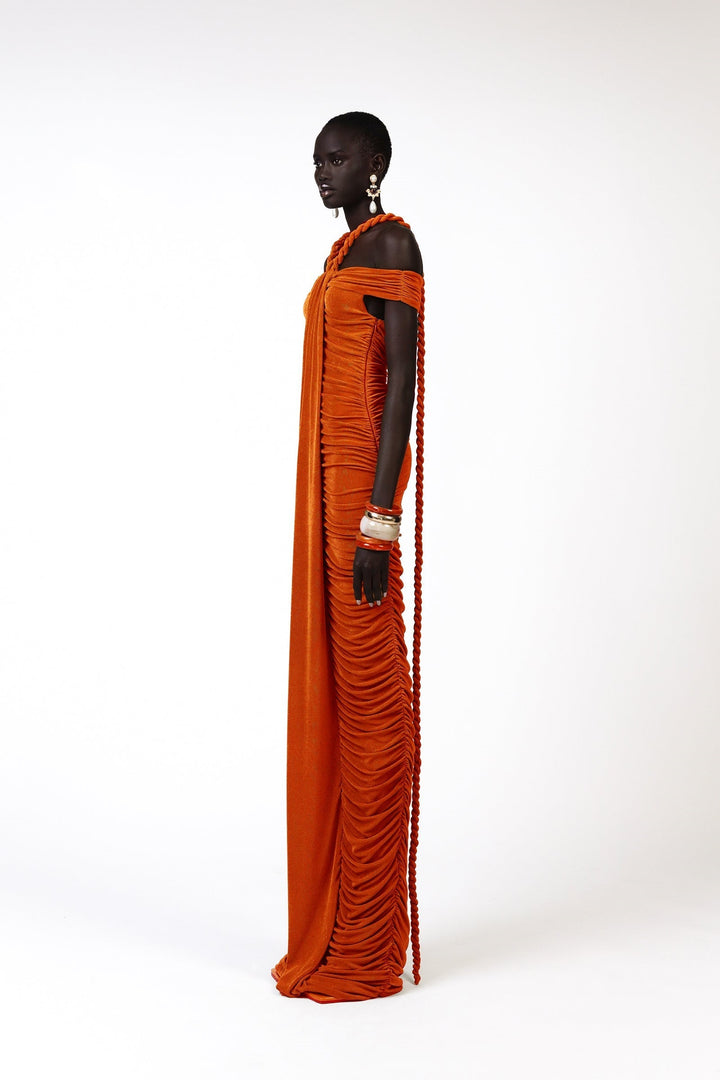 Frederica Halat Kravatlı Boyundan Bağlamalı Maxi Triko Elbise