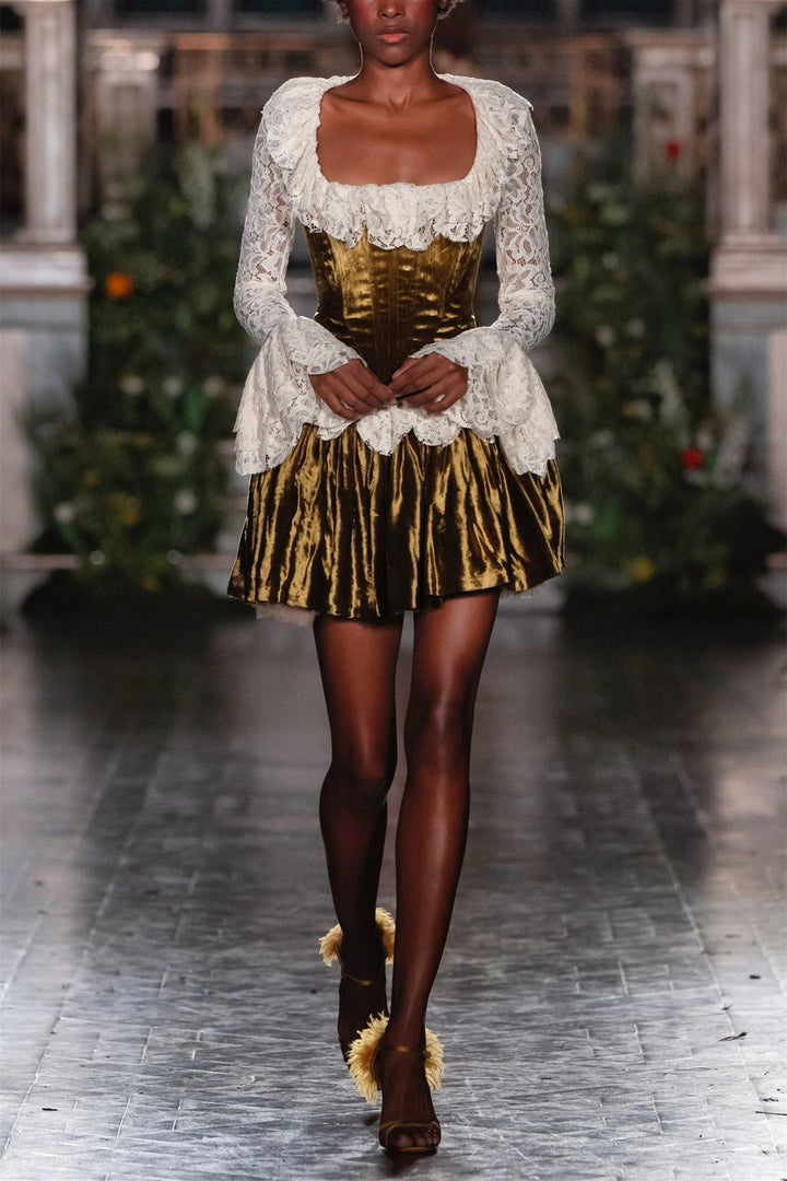 Mona Kare Yaka Kadife Korse Takım