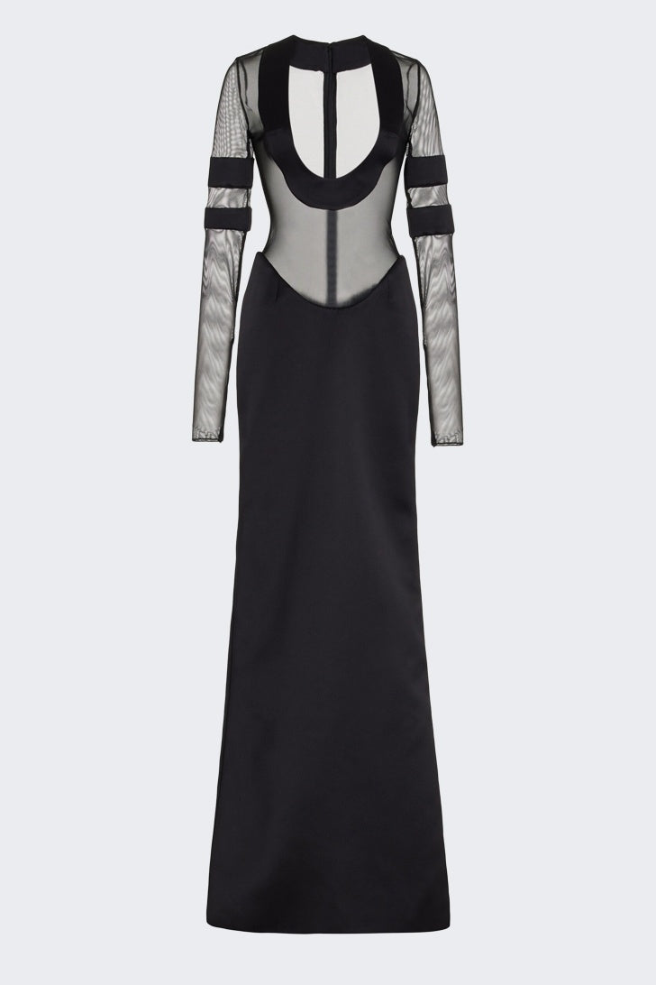 Queena Yuvarlak Yaka Transparan Maxi Örgü Elbise