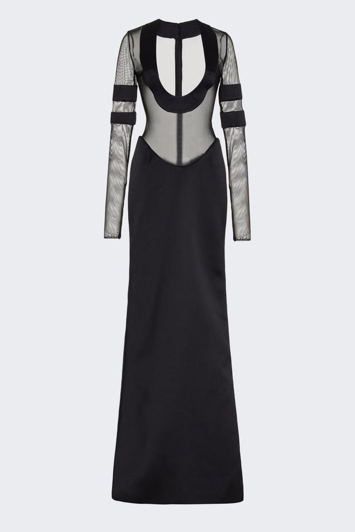 Queena Yuvarlak Yaka Transparan Maxi Örgü Elbise