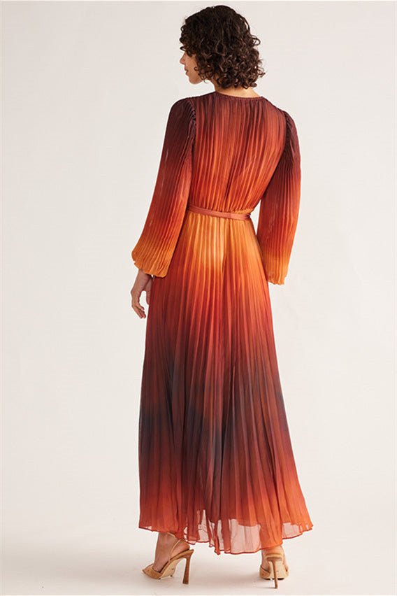 Elvira V Yaka Pileli Uzun Elbise