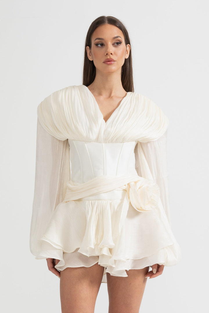 Korse Stili Gövdeli, Fırfır Etekli ve Kabarık Kollu Elbise