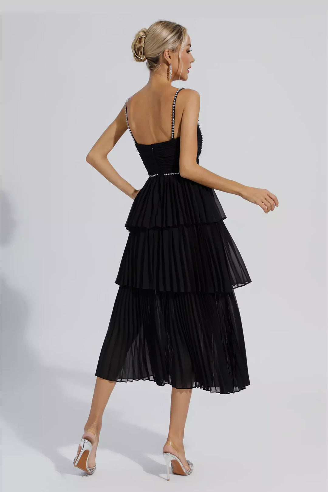 Meredith Siyah Pırlanta Dantelli Uzun Elbise