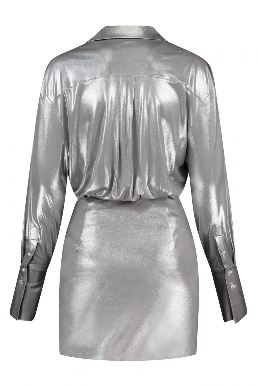 Frederica Metalik Dantelli V Yaka Mini Elbise